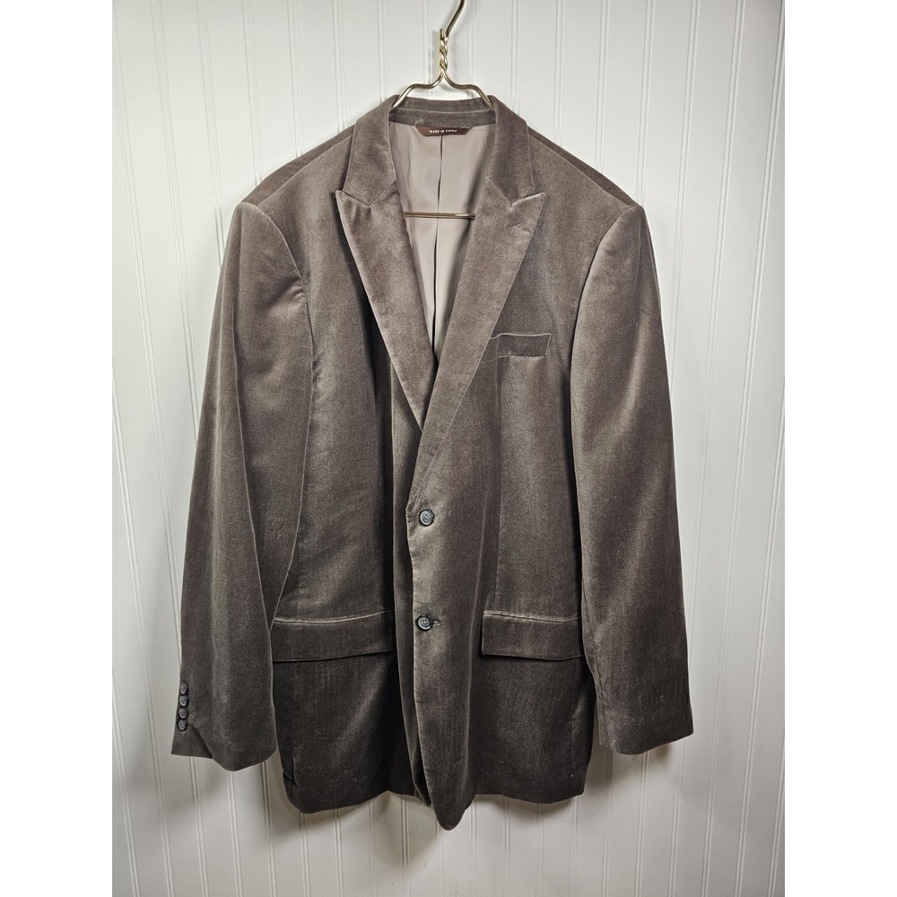 Merona Velvet Blazer Jacket Men's Size 44L Mushroom Pockets Lined